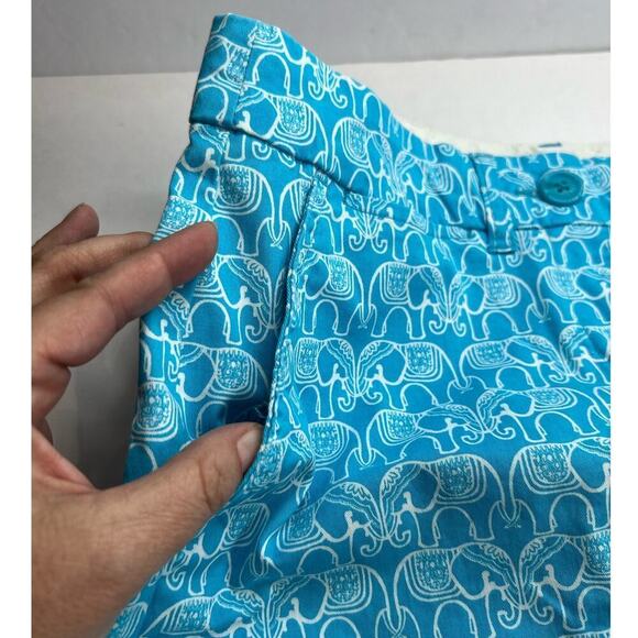 Crown & Ivy Turquoise Blue White Elephant Chino Shorts w Pockets Size 4 - Picture 4 of 8